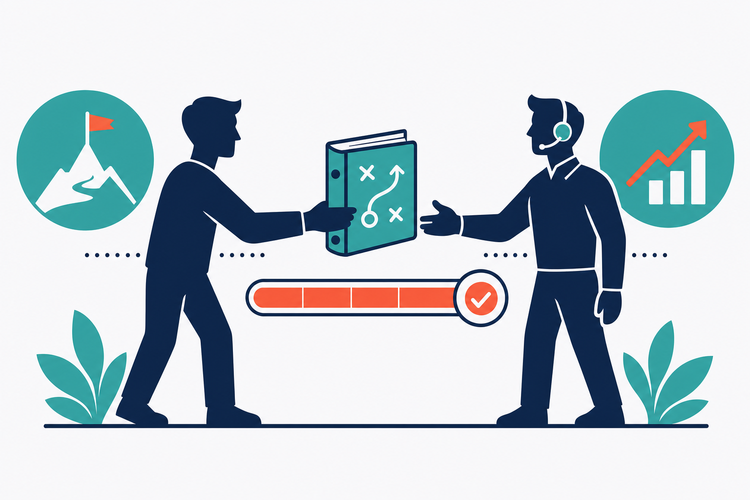 Founder handing off a sales playbook to the first sales hire once the motion is repeatable