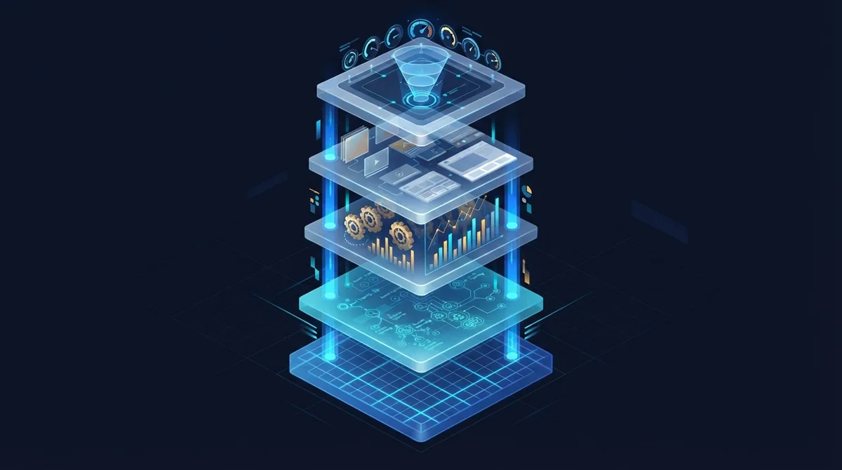 Five core architecture layers of Google Ads management: Structure, Keywords, Bidding, Creative, and Measurement