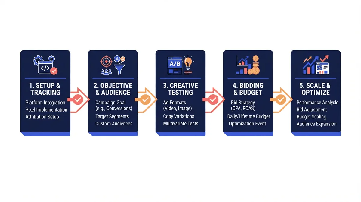 Five-phase campaign launch and scaling framework for TikTok advertising