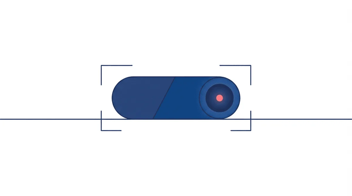 Conceptual flat-vector illustration of a feature toggle in the ON position with a glowing navy node, representing how to activate Google AI Overviews, in the stackmatix house style.