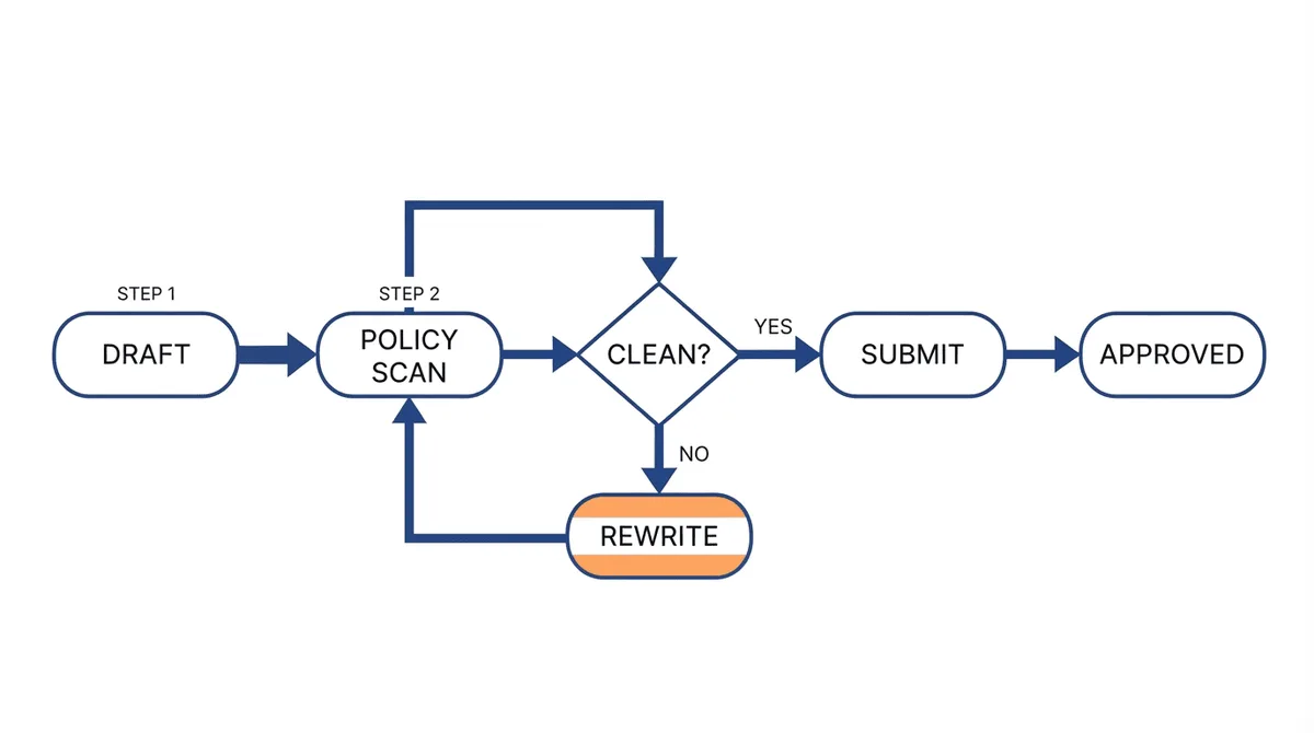 Review-and-rewrite workflow for an ads team handling personal-attributes rejections