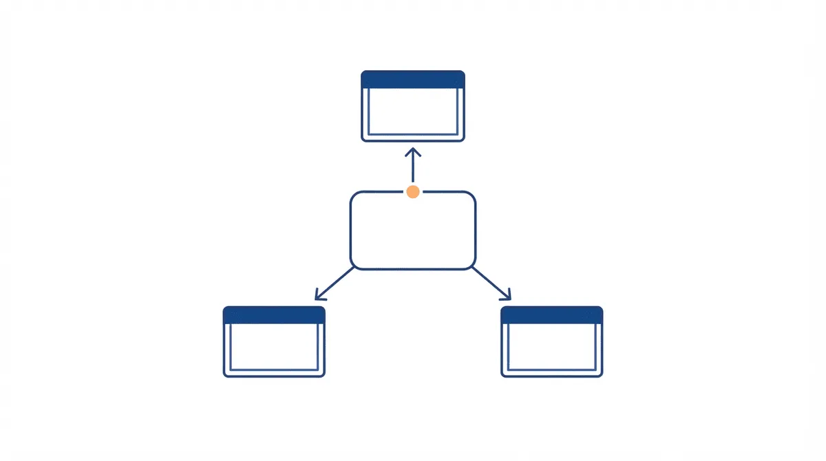 Flat-vector diagram of a Google Ads manager account as a hub linking multiple sub-accounts.