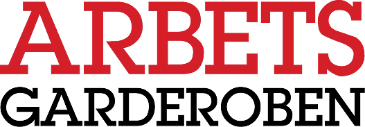 Arbetsgarderoben logotyp med röd text.