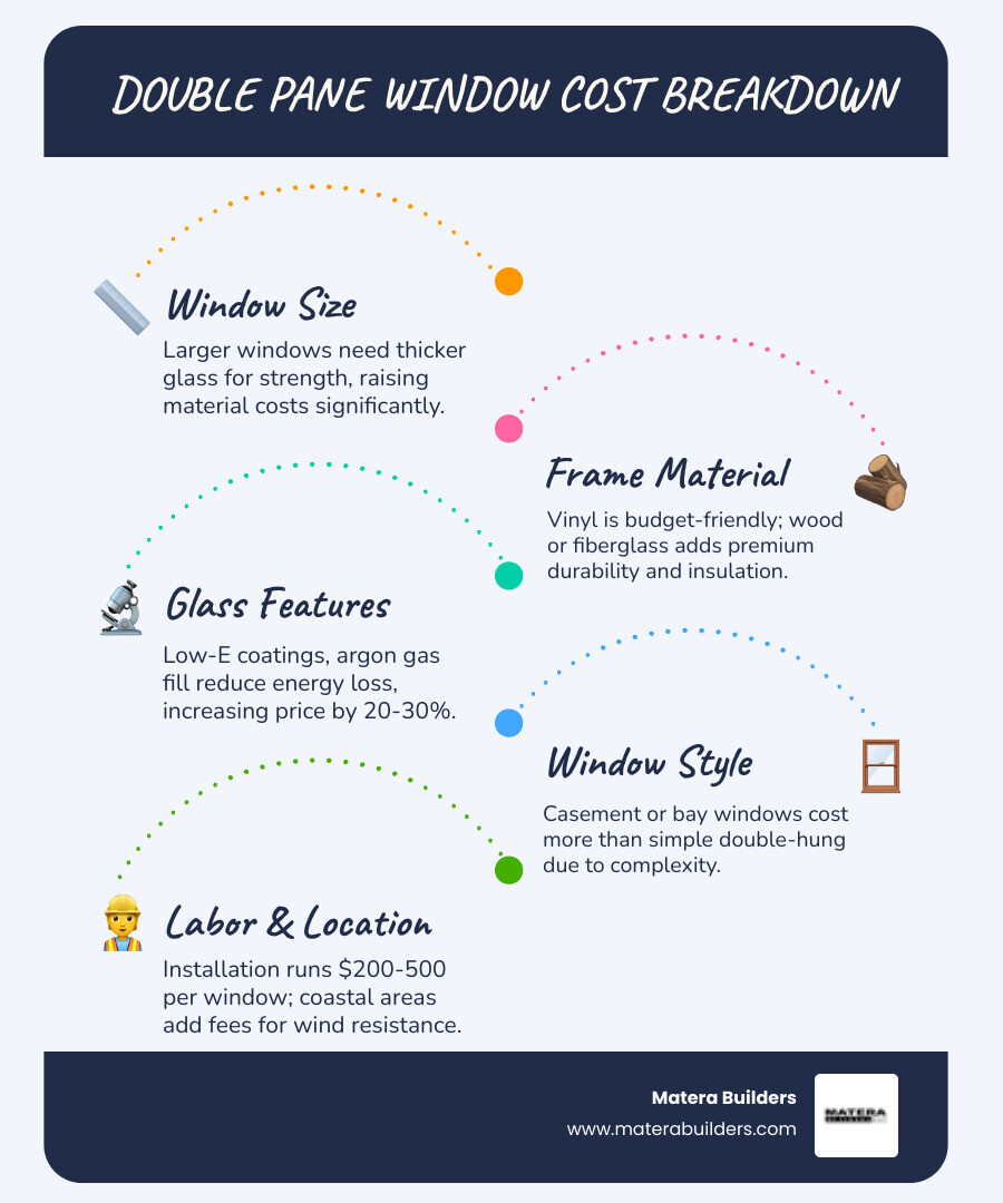 infographic showing double pane window cost breakdown by window count and frame material - cost to install double pane
