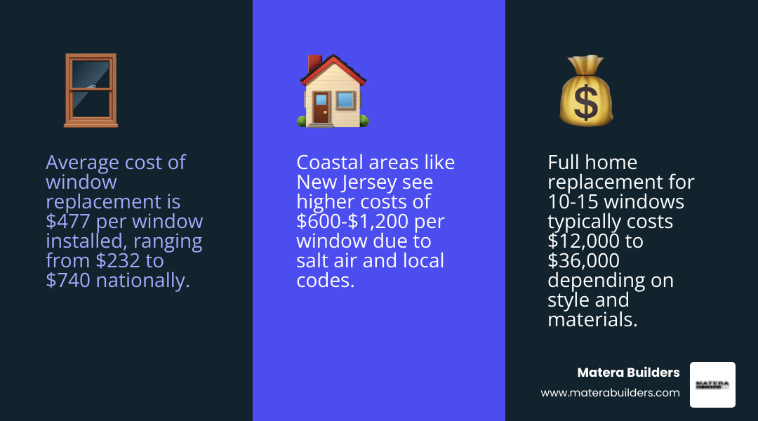 Infographic showing average window replacement costs by type and material, with cost ranges - cost of putting in new windows