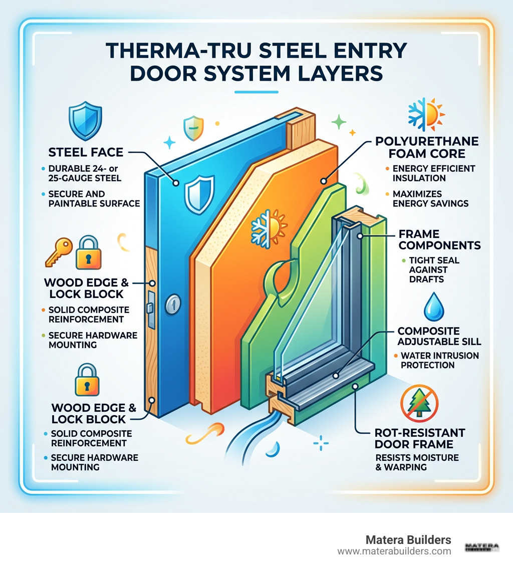 Therma-Tru steel entry door system layers showing steel face, foam core, and frame components - therma tru steel entry door Therma-Tru steel entry door system layers showing steel face, foam core, and frame components - therma tru steel entry door