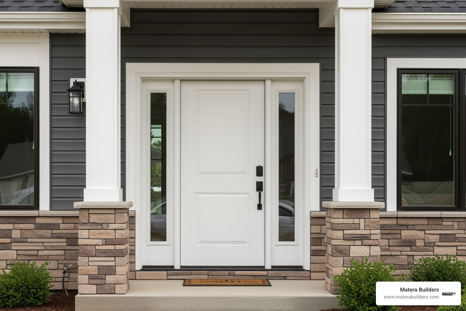 A 6-panel Smooth-Star S210 door installed on a modern home - therma tru smooth star entry door