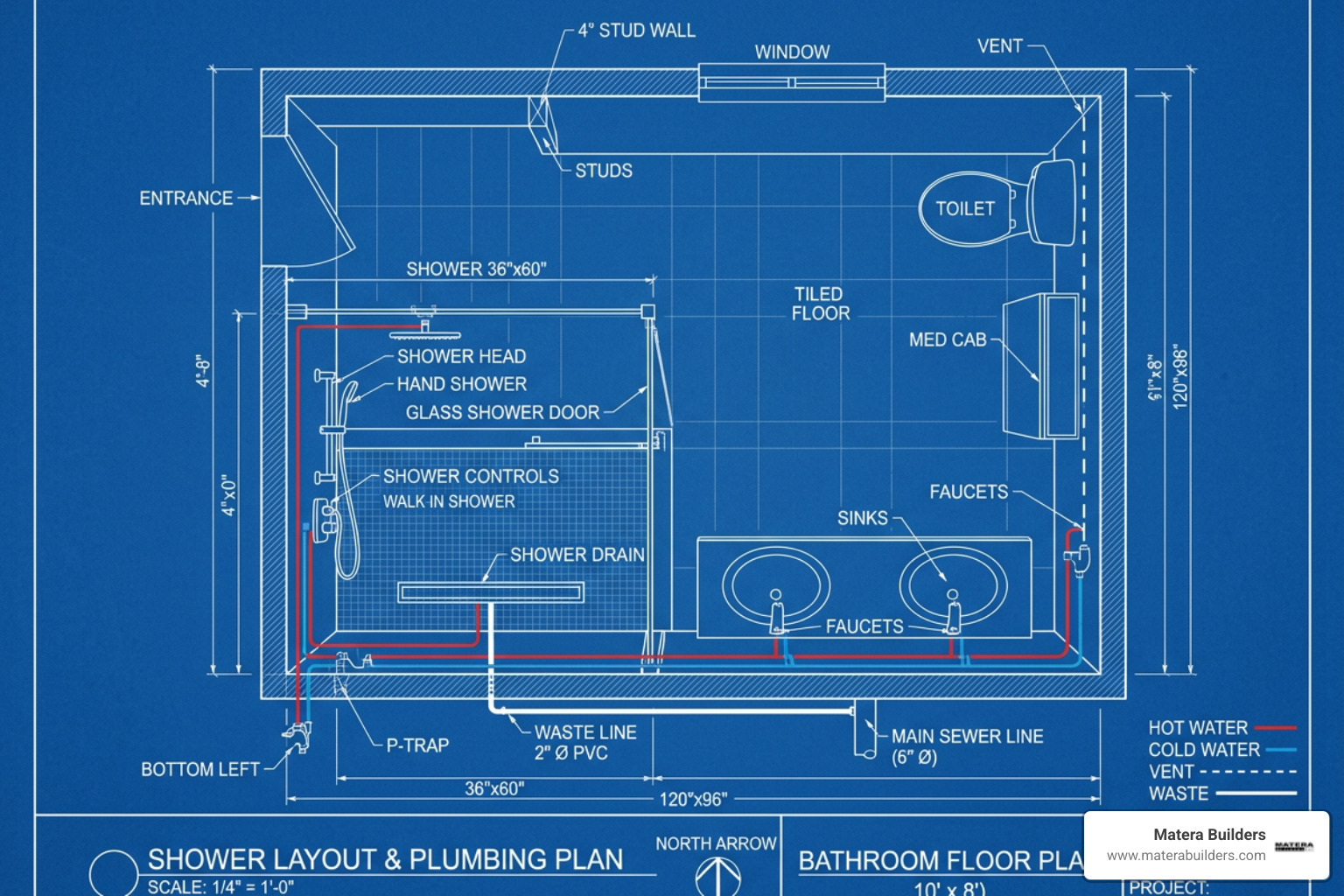 bathroom floor plan showing shower layout and plumbing - bathroom shower remodel