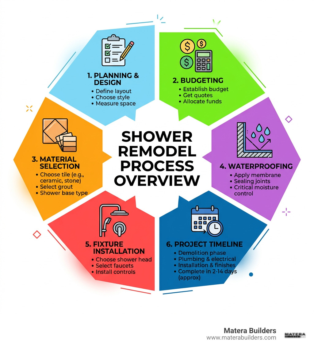 Shower remodel process overview: planning, budgeting, materials, waterproofing, fixtures, and timeline - bathroom shower