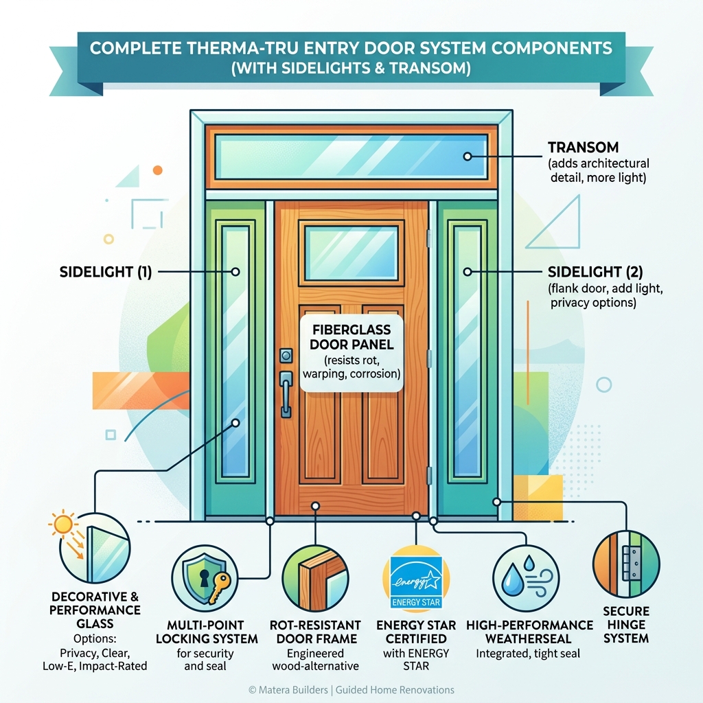 Components of a complete Therma-Tru door system with sidelights and transom labeled - therma tru fiberglass entry doors with Components of a complete Therma-Tru door system with sidelights and transom labeled - therma tru fiberglass entry doors with