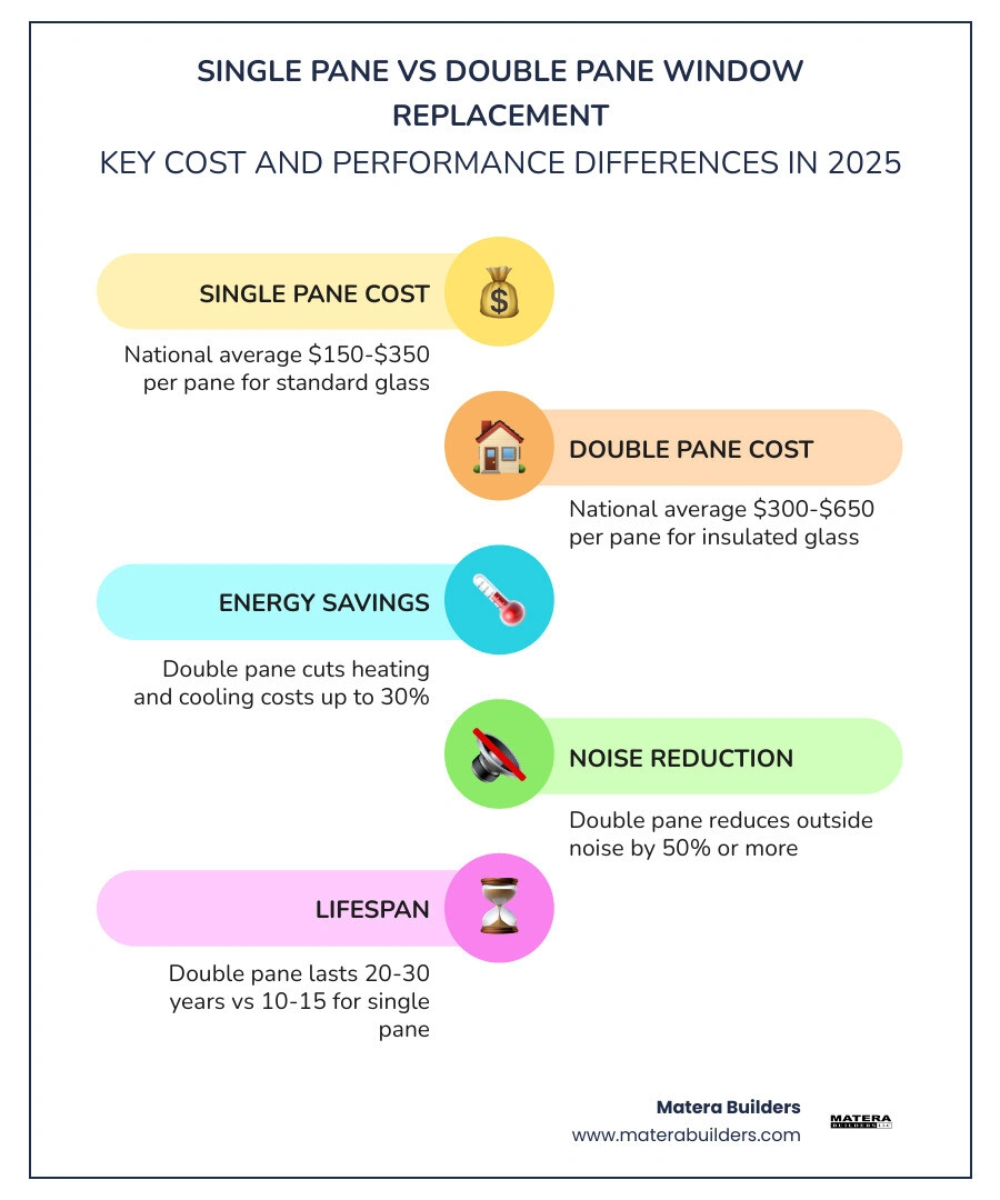Infographic comparing single-pane and double-pane window replacement costs infographic