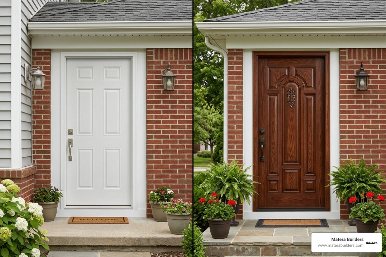 Basic solid panel fiberglass door vs high-end textured wood-grain fiberglass door - therma tru front door cost Basic solid panel fiberglass door vs high-end textured wood-grain fiberglass door - therma tru front door cost