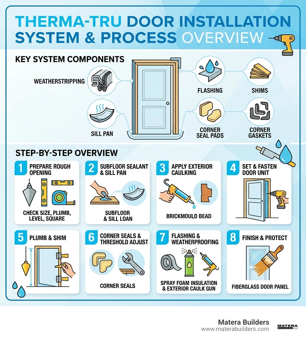 Therma-Tru door installation system components and step-by-step overview infographic - therma tru door installation