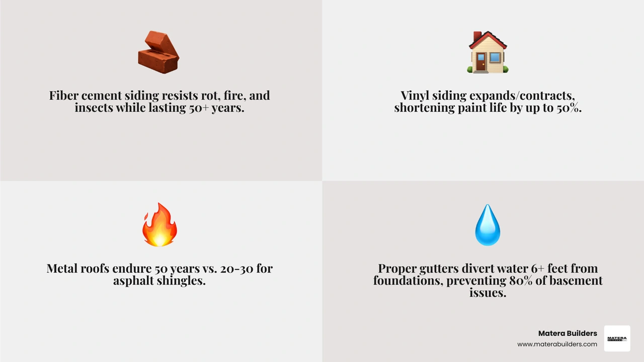 Table comparing siding and roofing materials based on durability and cost infographic Table comparing siding and roofing materials based on durability and cost infographic
