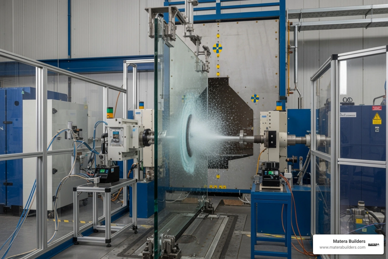 Impact-rated glass undergoing a laboratory pressure test