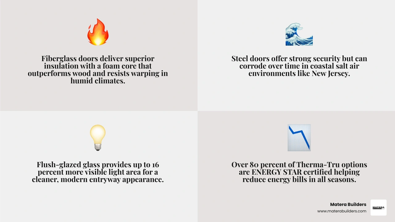 Infographic showing energy efficiency ratings and R-value comparison between fiberglass, steel, and wood doors infographic Infographic showing energy efficiency ratings and R-value comparison between fiberglass, steel, and wood doors infographic