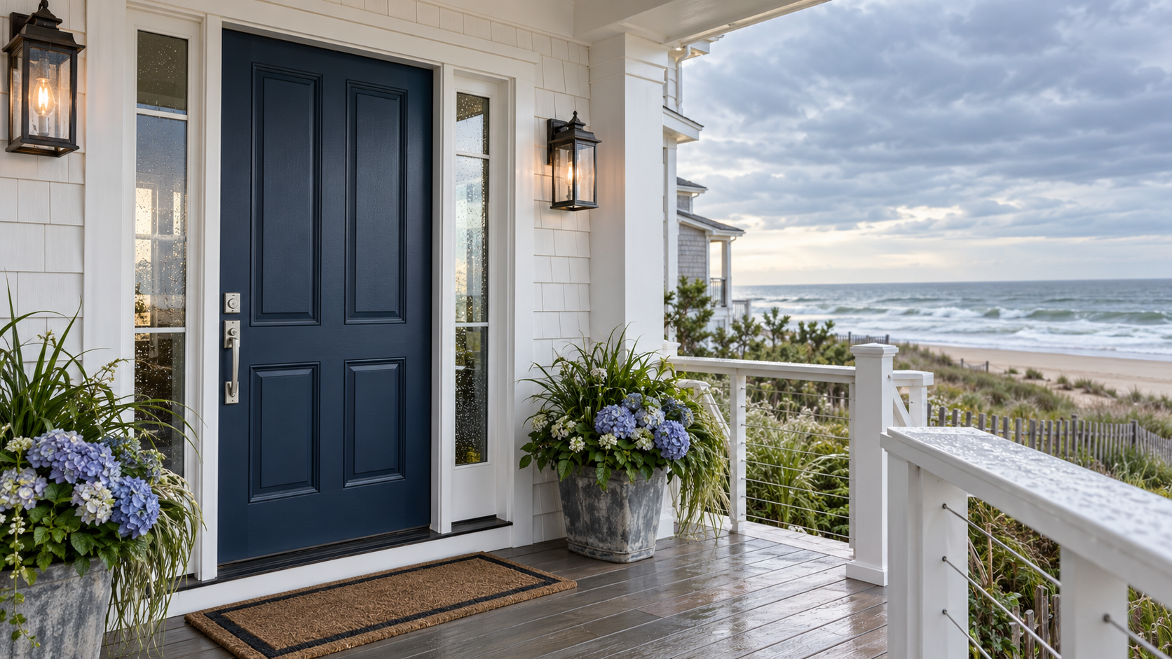 Andersen A-Series Stormwatch windows in a beachfront living room