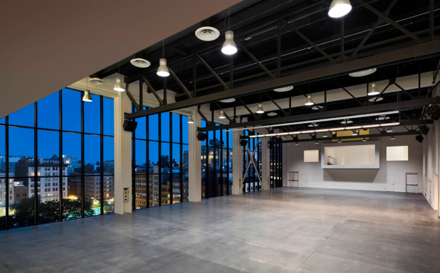 Large studio configured for brand activation with monumental scenography