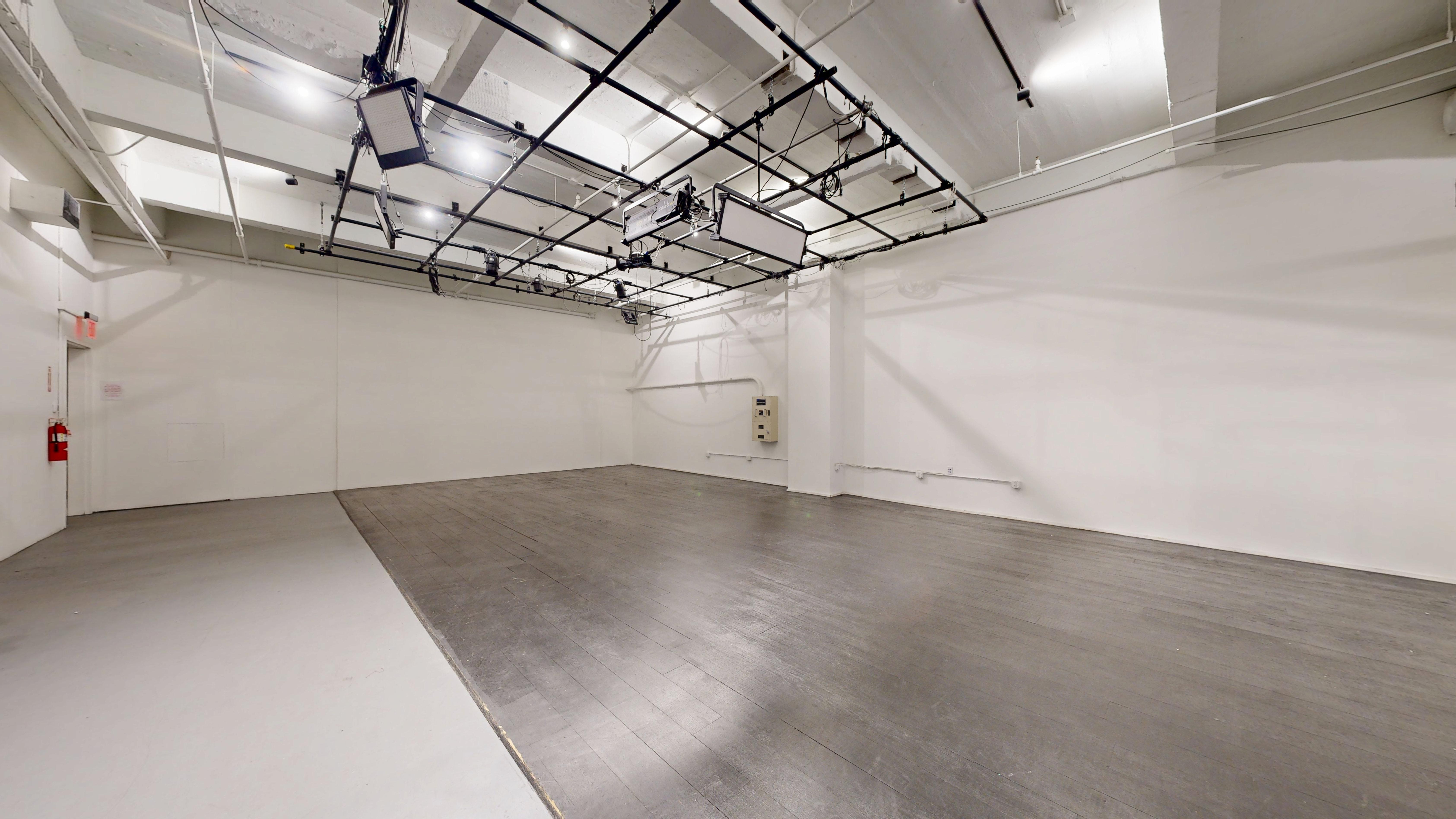 Empty private Studio X with clean layout ideal for video production.