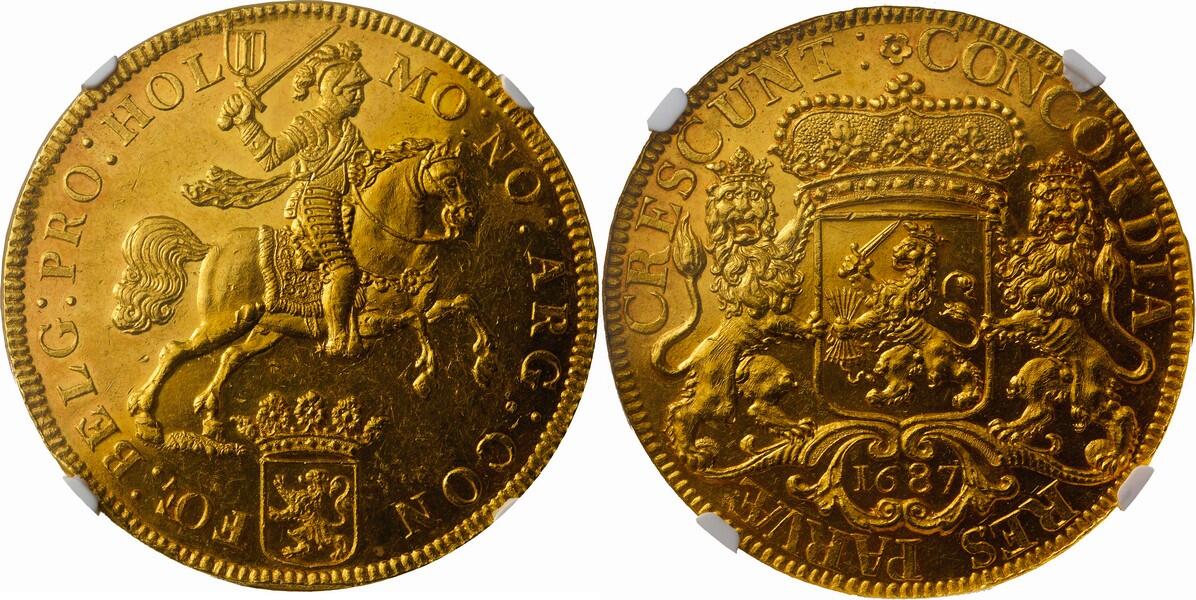 Holland gold ducaton ten-ducat weight 1687 silver rider struck in gold