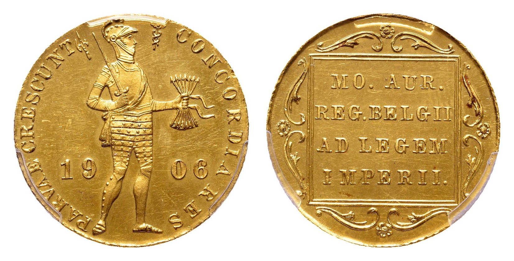 Gouden dukaat 1906 Wilhelmina, voor- en keerzijde