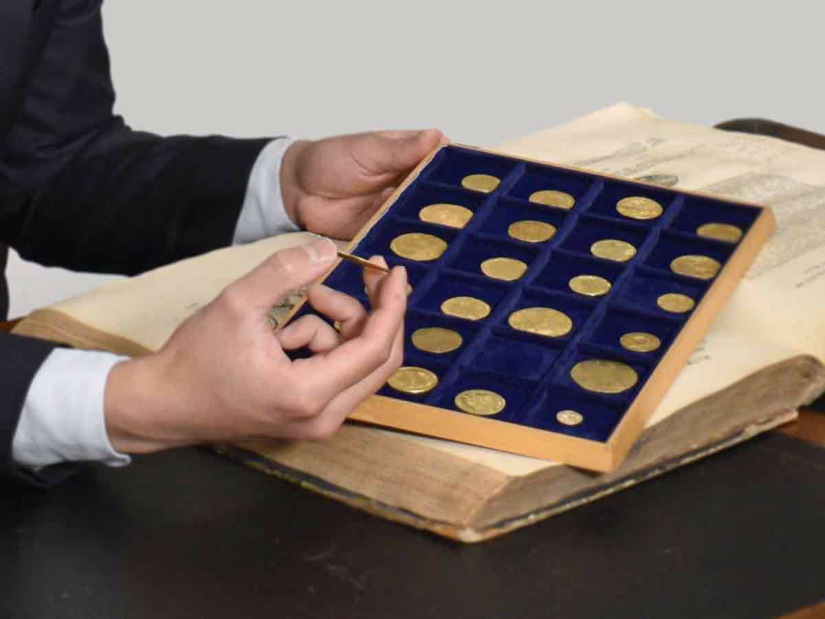 Coin export with a tray of gold coins