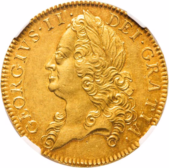 5 Guineas 1753, kavel 62 uit Veiling 376 van Schulman