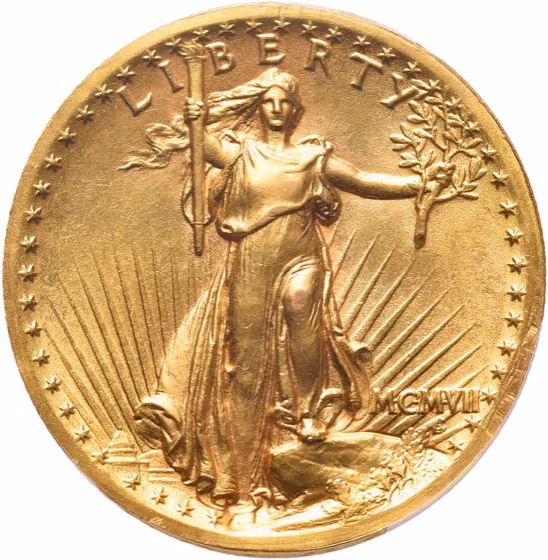 20 Dollars High Relief Double Eagle 1907, kavel 123 uit Veiling 376 van Schulman