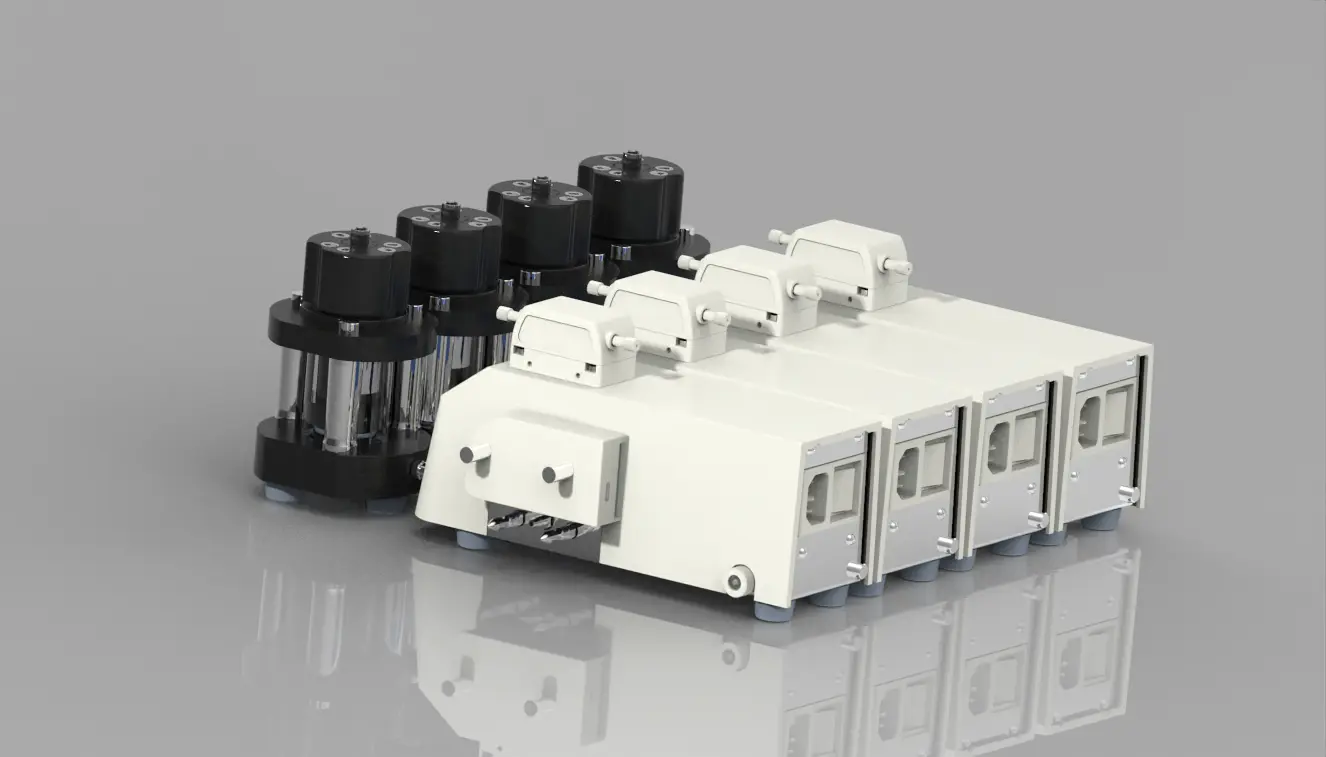 Modular pressure pump system designed by Blacksheep Sciences for precise microfluidic flow control in life science applications.
