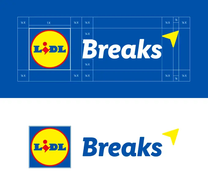 Lidl Breaks' new logo identity displayed on a dark blue and a white background 
