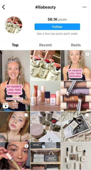 Ilia Beauty branded hashtag