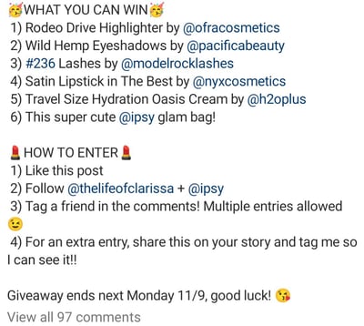 Ipsy Instagram Giveaway caption