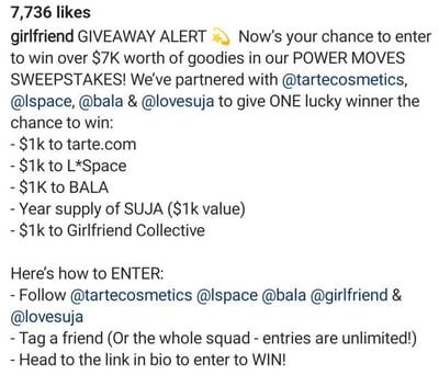 Girlfriend Instagram Giveaway caption