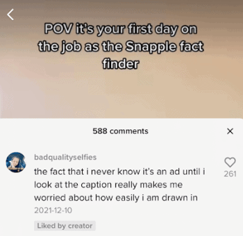 snapple sponsored tiktok content