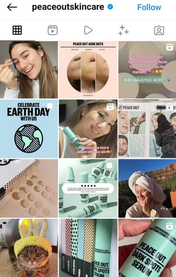 peaceout skincare instagram grid