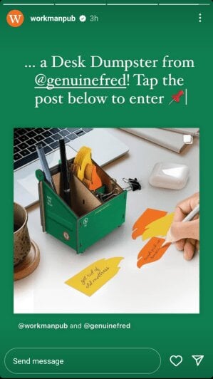 giveaway story example on instagram