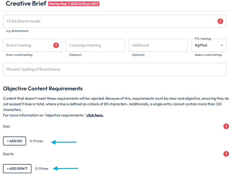 Statusphere creative brief on TikTok