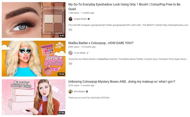 ColourPop YouTube influencers