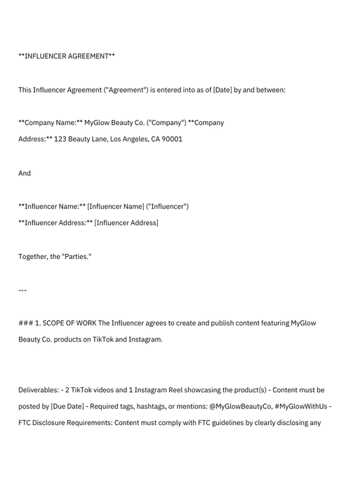 sample influencer contract