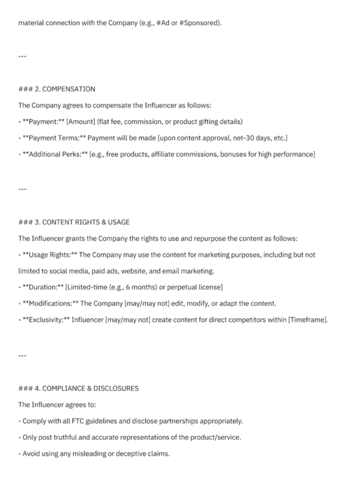 sample influencer agreement page 2