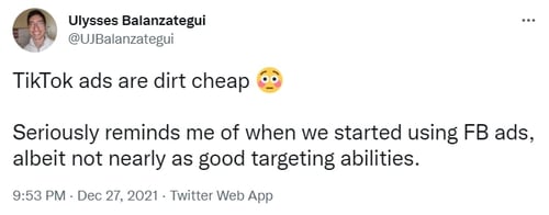 tiktok ad affordable tweet