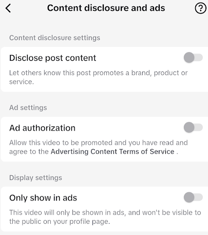 TikTok content disclosure toggle