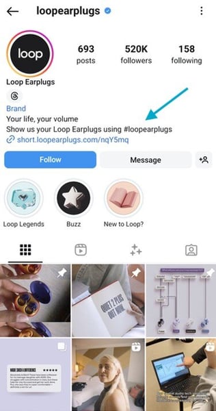 loop branded hashtag on Instagram
