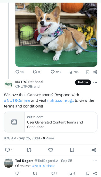 example of a brand requesting permission to use UGC