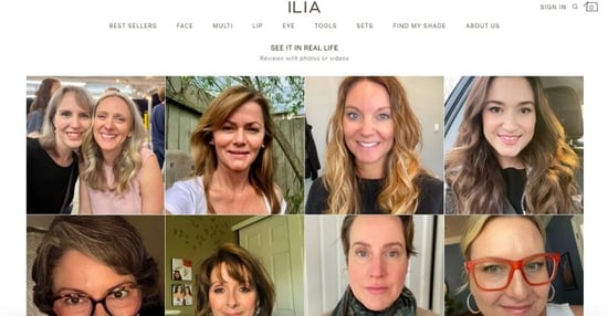 ilia beauty UGC example on website