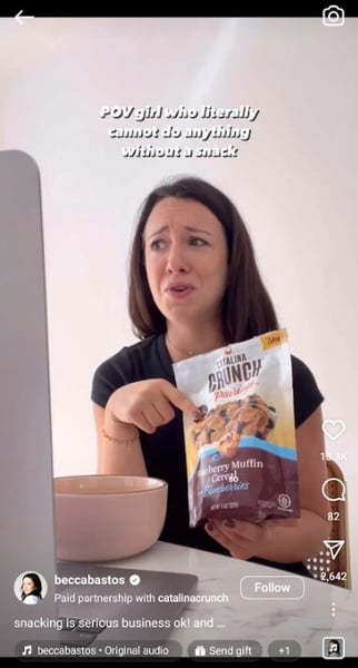 Instagram partnership ad example for catalina crunch