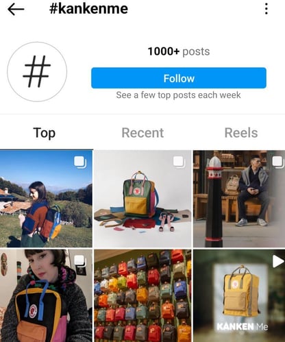 branded hashtag promoting kanken backpack