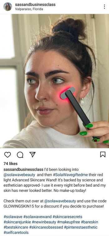 Solawave gifting example on Instagram