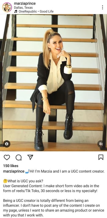 UGC Creator Example on Instagram