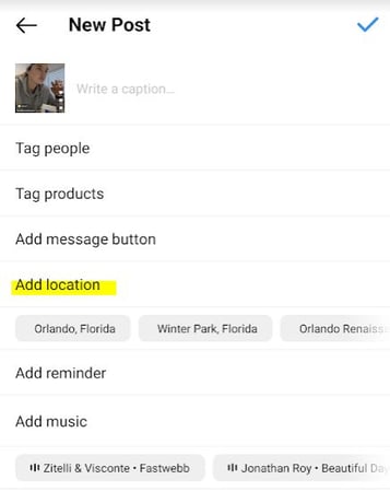 instagram Add Location on new Post